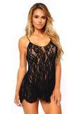 Пеньюар-сорочка Leg Avenue Rose Lace Flair Chemise чорний, one size SO9100 фото