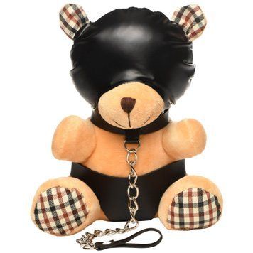 Плюшевий ведмедик БДСМ HOODED Teddy Bear у шкіряному капюшоні з повідцем SO9815 фото