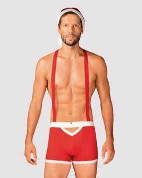 Чоловічий еротичний костюм Санта-Клауса Obsessive Mr Claus: боксери на підтяжках і шапочка з помпоном SO7294 фото