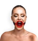 Кляп-расширитель силиконовое кольцо Art of Sex Gag ring, красный, натуральная кожа для БДСМ практик SO6706 фото